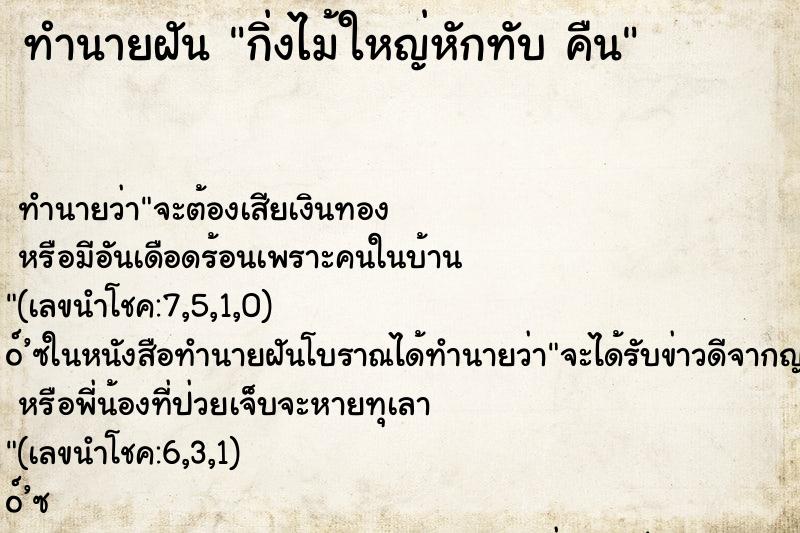 ทำนายฝัน กิ่งไม้ใหญ่หักทับ คืน